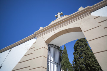 Main entrance to cemetery of Arenys de Mar, also known as Cementeri de Sinera, Arenys de Mar, maresme region, province Barcelona, Catalonia.