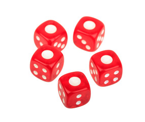 five dice dice with a number one at the top, casino, gambling