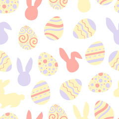 Pastel happy easter bunny pattern. Egg hunt vector illustration for flyer, design, scrapbooking, poster, banner, web element