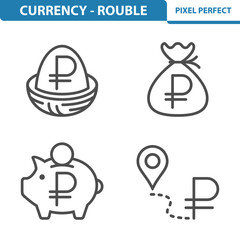 Rouble / Ruble Icons. Professional, pixel perfect icons depicting various Russian Ruble / Rouble currency concepts. EPS 8 format.