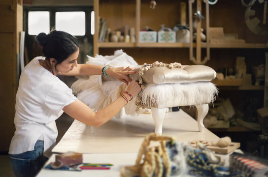 Furniture designer at her workshop