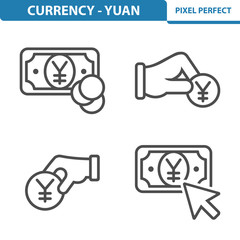 Yen / Yuan Icons. Professional, pixel perfect icons depicting various yen / yuan currency concepts. EPS 8 format.
