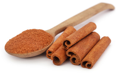 Fresh aromatic cinnamon with powder spice