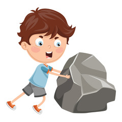 Vector Illustration Of Kid Pushing