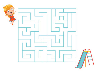 Vector Illustration Of Kid And Slide Maze