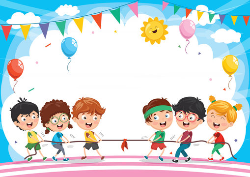 Vector Illustration Of Kids Playing Pulling Rope