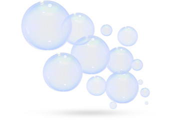 Abstract soap bubbles float isolated on white background