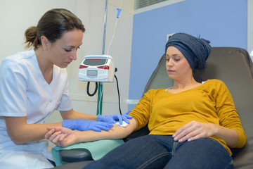 woman receiving a chemotherapy