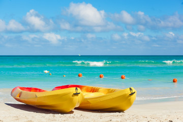Kayaks at the beach of Varadero in Cuba