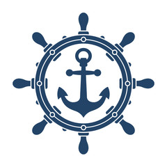 Ship steering wheel and anchor navigation symbol