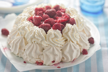 Pavlova worth cream and raspberries