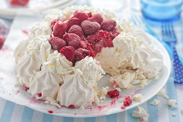 Pavlova worth cream and raspberries