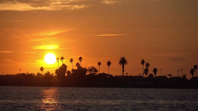 Sunset over the bay in San Diego in 4K