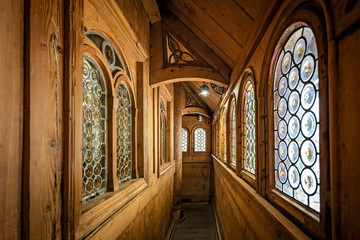 Narrow corridor inside of the medieval Wang Temple