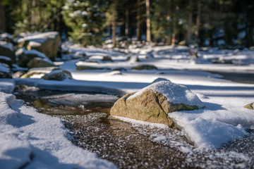 Fototapeta premium Boulder in a frozen river