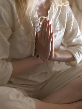 Close-up meditating woman