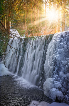 Fototapeta Sunshine over Wild waterfall in Karpacz