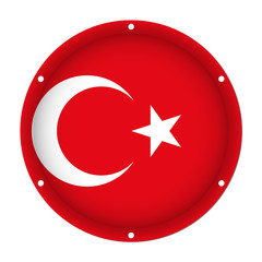 Obraz premium round metallic flag of Turkey with screw holes