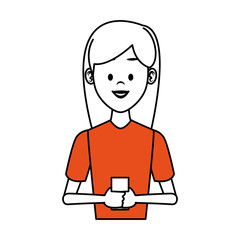 Obraz premium Young woman with smartphone vector illustration graphic design