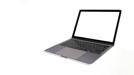 Laptop with blank white screen isolated on white background