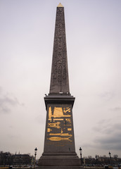 Hieroglyphics on Egyptian obelisk at Place de la Concorde, Paris.