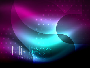 Glittering neon glowin wave, techno modern art abstract background, magical shiny template