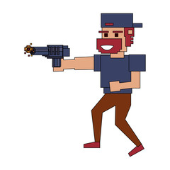 Pixelated ganster with handgun vector illustration graphic design