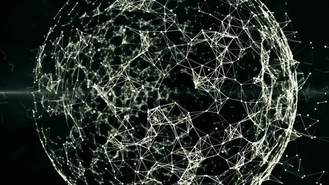 Abstract geometric plexus Sphere, globe background with moving lines, dots and triangles. Plexus fantasy abstract technology.good for youtube intro or outro in the left side with space for title, logo