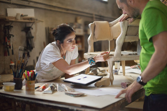 Furniture designer at her workshop