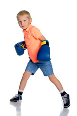 little boy in Boxing gloves.