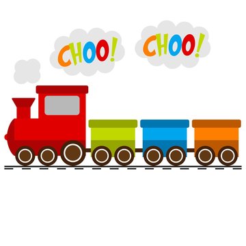 Vector illustration of a toy train with text choo choo!