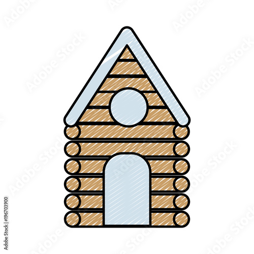 "doodle wood cabin house with roof and door" Stock image and royalty
