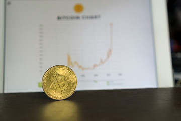 bitcoin and background of  graph on table