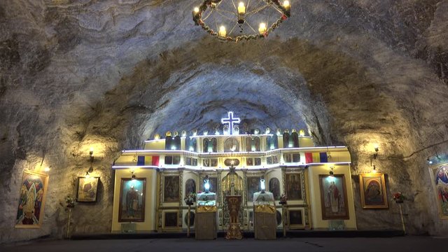 St Varvara christian underground church inside Tg Ocna saline, Romania