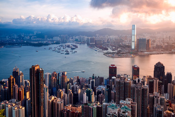 Hong Kong Sunrise, View from The peak, Hong Kong - obrazy, fototapety, plakaty