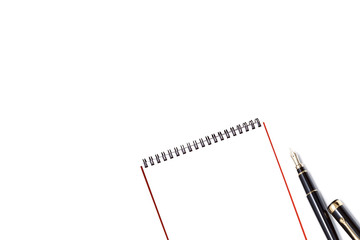 blank paper on clipboard with pen isolated on white background