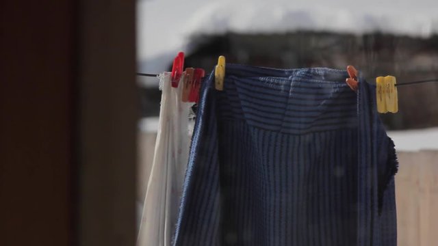 Clothes hanging on a rope and drying