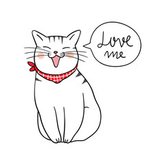 Cute vector illustration draw character design of cat and word love me Doodle cartoon style