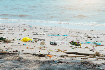 Garbage on the beach is polluting the waste.