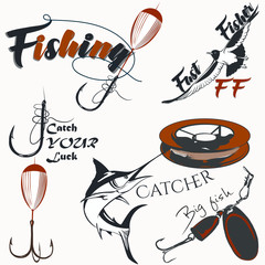 Collection of vector fish logotypes or labels for design