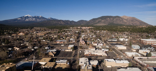 Flagstaff Arizona Town Skyline Aerial View Humphrey's Peak