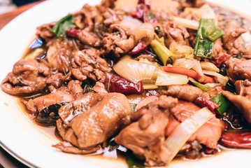 Delicious spicy chicken stew in a bowl, Korean stew chicken