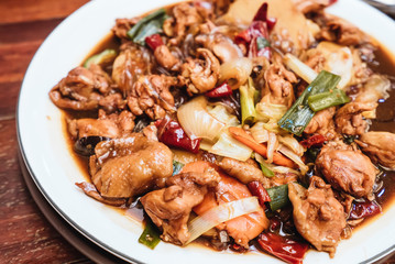 Delicious spicy chicken stew in a bowl, Korean stew chicken