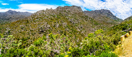 View of the Slanghoekberge Mountains from the scenic Bainskloof Pass between the towns Ceres and Wellington in the Western Cape province in South Africa