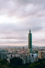 Fototapeta na wymiar Aerial panorama over Downtown Taipei with Taipei 101 Skyscraper, capital city of Taiwan
