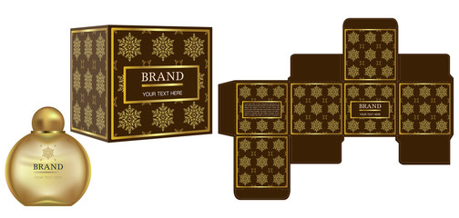 Packaging design, Label on cosmetic container with gold luxury box template and mockup box. illustration vector.