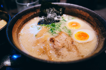 japanese tonkotsu ramen, pork bone broth noodles