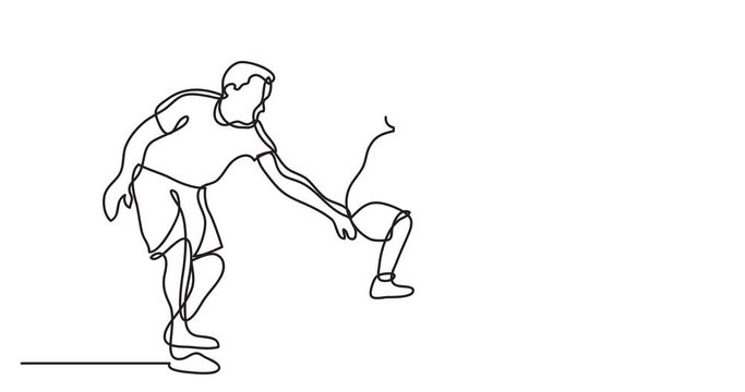 Animation of one line drawing of father helping child to drive bicycle