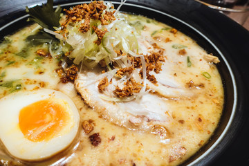 japanese tonkotsu ramen, pork bone broth noodles