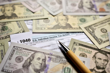 American tax form 1040 on white background. Fill-up American tax form. 